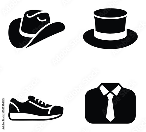 Fashion Icons Vector Illustration of Hats and Clothing