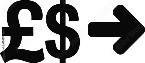 Currency symbols pound and dollar with arrow direction, vector illustration of financial exchange money transfer isolated bold icon design