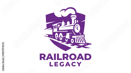 Railroad Legacy - A Purple Shield with a Steam Train Depicting History and Heritage.