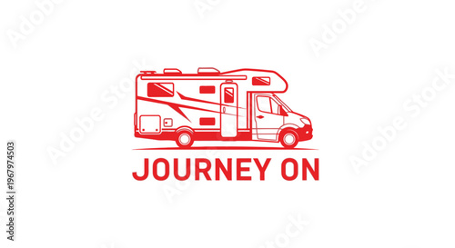 Red RV Illustration with Journey On Text, Perfect for Travel and Adventure.