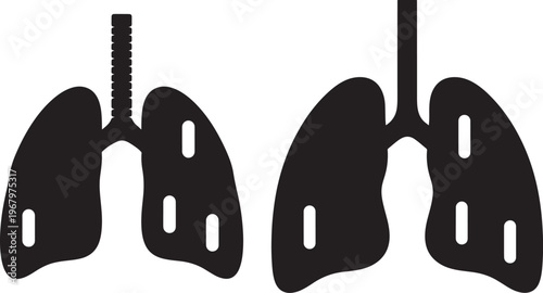 Human lungs silhouette icon with trachea medical illustration.