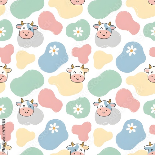 Seamless Cute Kids Cow Print Pattern