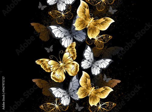 Vertical composition of golden butterflies