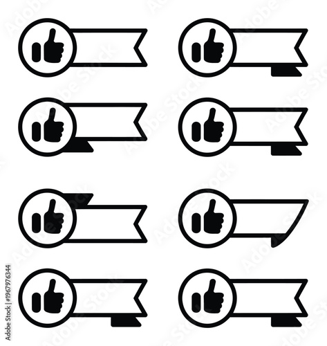 Thumbs Up Ribbon Banner Vector Icons
