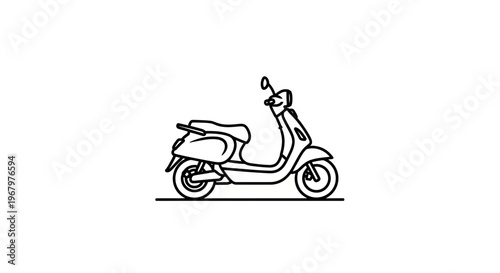 Minimalist Line Art Vector Illustration of a Classic Motor Scooter Isolated on White
