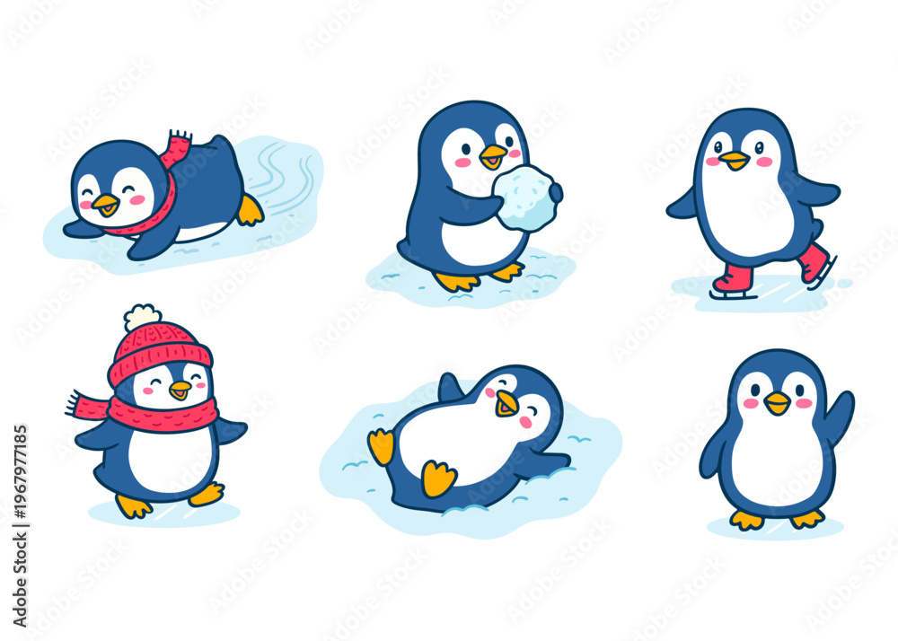 Fototapeta premium Playful Little Penguins Enjoying Snowy Adventures and Winter Games