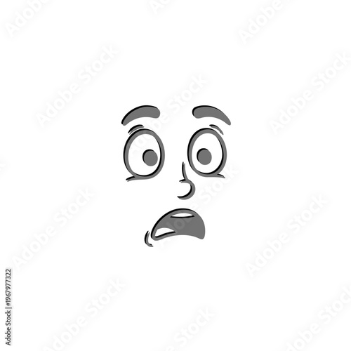 Expressive cartoon face showing worry, anxiety, and fear. Hand-drawn character head with raised eyebrows and wide eyes for mental health or emotional concept art.