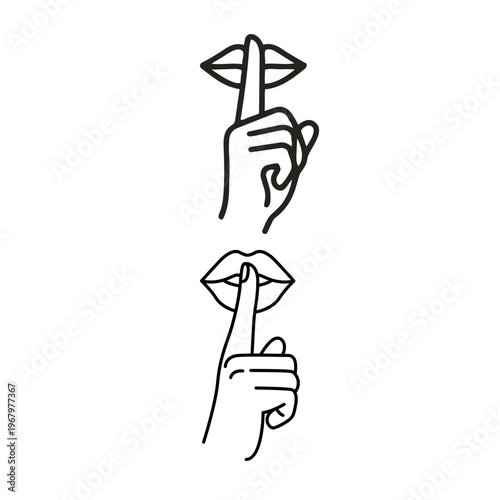 Shh Finger on Lips Gesture Silhouette Isolated on White Background