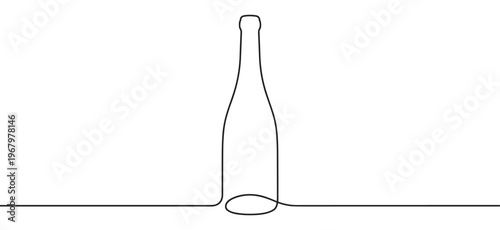 Single continuous line drawing of a champagne bottle, elegantly rendered with minimalist style on a clean white field
