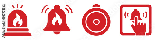 Fire alarm sign, emergency alert symbol, safety warning and fire protection vector illustration, hazard notification icon for evacuation and safety systems, modern flat vector design for signage and 