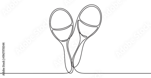 Two continuous line art maracas with a simple, elegant design, depicted with a single black stroke on a clean white surface