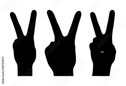 Peace sign silhouette set with simple black line art illustration on white backdrop featuring peace symbol, icon, gesture with minimalist and outline