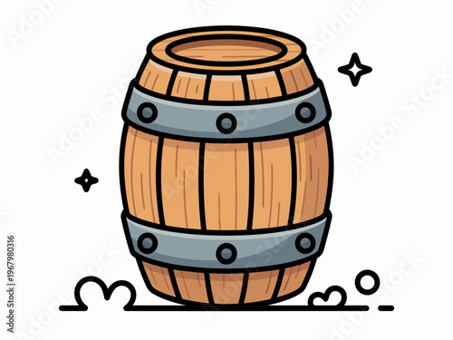 Wooden barrel isolated on white background as vintage storage container for rustic farmhouse decor or traditional winery cellar aging process concept in a clean flat vector illustration graphic design