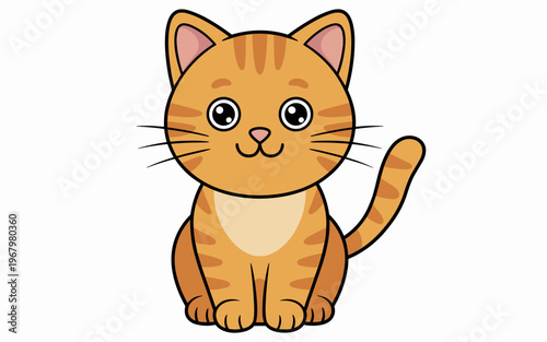 A cute orange tabby kitten sitting calmly, represented as a charming cartoon vector illustration for children’s design projects, educational materials, nursery room decor, playful greeting cards, and 