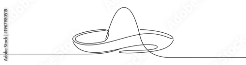 Simple black line drawing of a traditional Mexican sombrero hat with a wide brim and tall crown