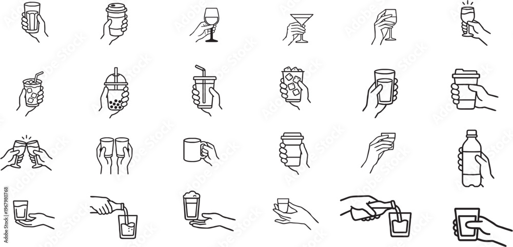 Fototapeta premium Hand Holding Drink Icons Set,...
