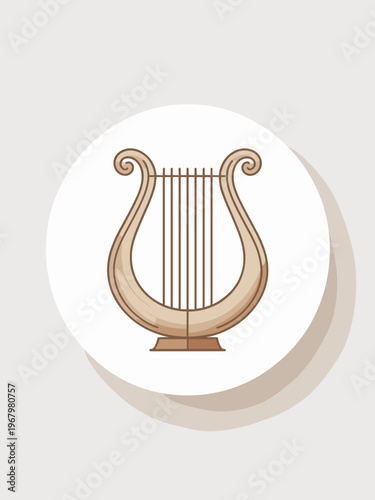 Minimalist vector illustration of a classical ancient Greek lyre instrument, symbolizing musical art, culture, and educational aesthetics for elegant design projects, creative logos, or historical the