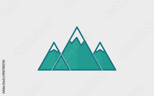 Minimalist vector illustration of snow-capped mountains featuring a flat geometric design for creative travel branding, trekking adventure themes, mountain peak icons, outdoor expedition symbols or lo