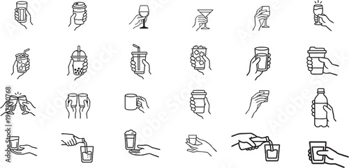 Hand Holding Drink Icons Set,...