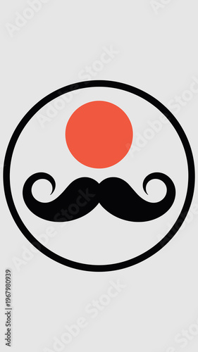 Minimalist icon featuring a classic swirling gentleman mustache beneath a solid red circle on a white background, representing dapper gentlemanly style for barber shop branding, hipster events, or ico
