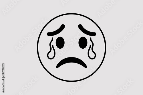 Minimalist weeping face icon depicting deep sorrow and emotional distress, perfect for messaging apps, user interface design, digital communication, mental health concepts, sadness symbols, and iconog