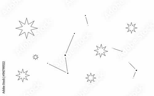 Minimalist celestial constellation map design featuring hand drawn geometric stars and connecting line strokes on a clean white background for modern astrology graphic projects and astronomy web media