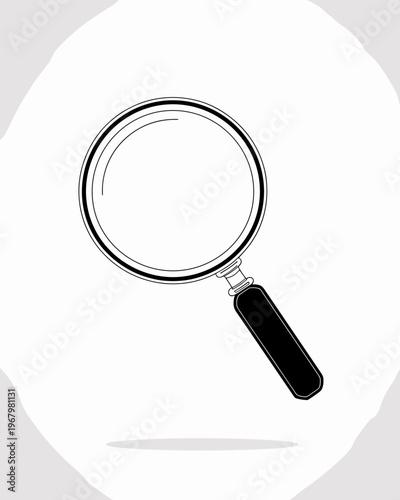 A minimalist magnifying glass icon isolated on a white background, representing scientific investigation, careful observation, forensic analysis, data research, discovery, creative problem solving, an
