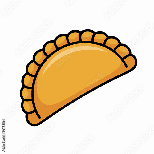 Delicious golden empanada pastry isolated on white background, traditional fried stuffed dough pocket for culinary bakery menu design, iconic Latin American snack food, tasty crusty crust vector illus