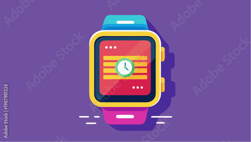 Smartwatch interface with clock and notifications on wearable device screen representing modern technology time management and digital lifestyle