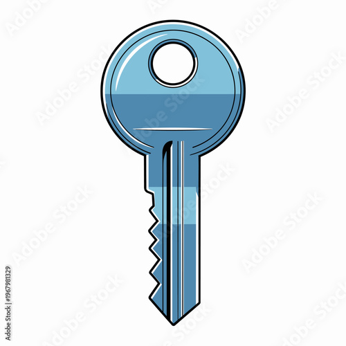 Metallic silver house key icon illustration featuring reflective blue gradients isolated on white background representing security access unlocking property residential estate ownership safety entry d