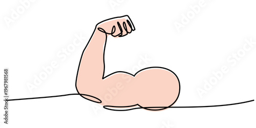 Editable continuous one line drawing strong arm vector for modern gym brands. Ideal for symbolizing minimalist fitness, sleek muscle training, and clean physical power.