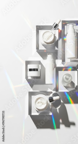 Grey metallic 3D prism optical refraction.