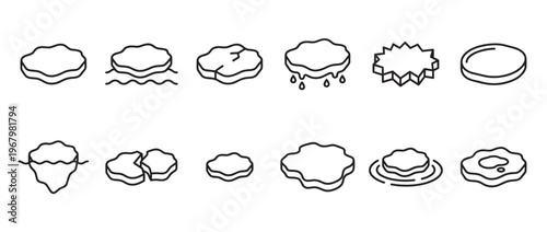 Collection of various outline ice floe and iceberg icons in a simple, clean vector style