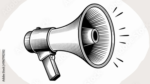A vintage style megaphone bullhorn icon isolated on a white background representing loud communication, public announcement, promotional marketing strategy, protest activism, alerting systems and medi