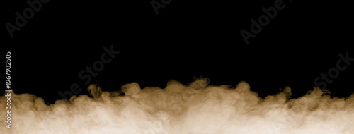 Abstract dust smoke cloud isolated on black background, soft brown and white particles floating in air, atmospheric haze texture, pollution and air quality concept, realistic fog effect for design 
