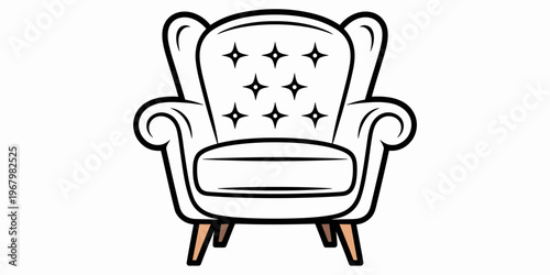 A stylish tufted armchair vector illustration featuring classic wingback furniture design icon isolated on white background perfect for modern interior design projects home furniture catalog luxury de