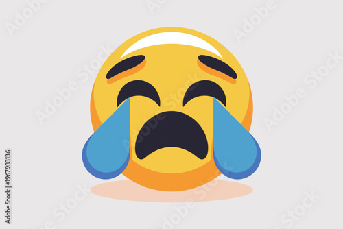 Crying emoji face icon with tears streaming down in flat vector style for digital communication represents deep sadness sorrow frustration loneliness emotional distress despair depression and reaction