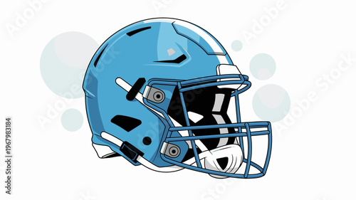 Vibrant light blue professional football helmet illustration isolated on white background depicting athletic gear for gridiron sports team competition protective equipment icon design for league appar