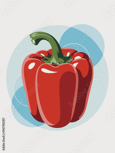 A vibrant red bell pepper icon illustration featuring organic vegetable produce isolated against a soft abstract blue background design element perfect for healthy culinary cooking nutrition or recipe