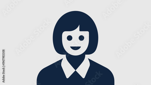 Minimalist vector avatar of a professional woman with a bob haircut wearing a collared shirt for corporate identity business profile web design UI ux graphical user interface customer service contact 