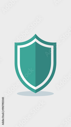Minimalist green shield icon symbol featuring a clean flat design style for digital security, cyber protection, safe browsing and firewall software web safety concepts isolated on a light gray backgro