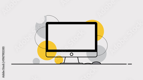 Minimalist digital desktop computer monitor icon featuring a blank high resolution display screen with thin black outline vector illustration for modern office business marketing concepts and interfac