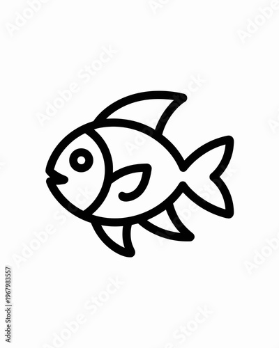 Minimalist outline icon of a cute little fish swimming in deep blue water representative of marine life aquatic ecosystems pet shop branding vector graphics simple line art design for children book il