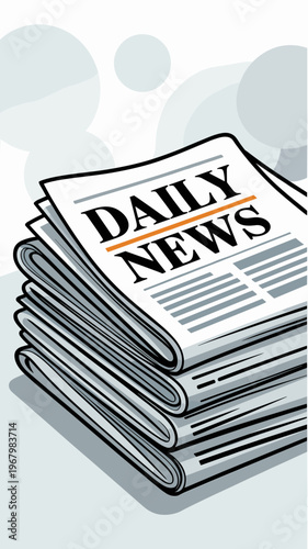 A stack of folded daily news newspapers sits on a clean surface featuring bold typography and minimalist design elements ideal for illustrating press journalism media headlines information updates con