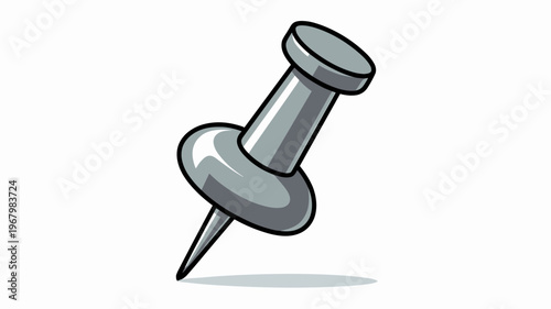 Metallic thumb tack pin macro illustration showing a sharp steel point and a smooth circular head isolated on a white background for office supplies, creative projects, documentation, planning, and de