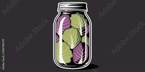 Stunning vector illustration of fresh garden lettuce leaves preserved in a vintage mason jar for healthy gourmet meal prep sustainable kitchen living organic farm food concept art minimalist graphic s