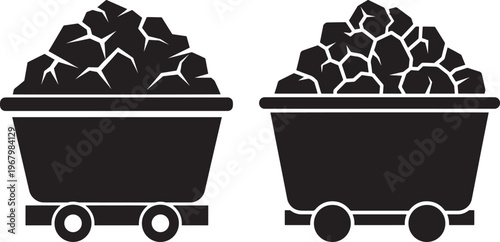Coal mining cart icon silhouette full load.