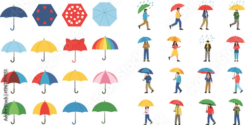 Traditional Asian Agriculture Vector Set Featuring Rice Harvesting Farmers Water Buffalo Riding Rural Village Life and Cultural Landmarks for Heritage and Educational Designs