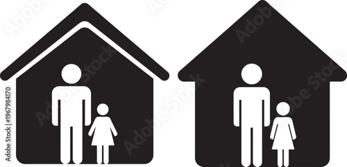 Family home icon silhouette father and child.