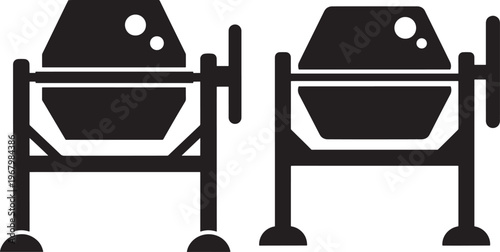 Concrete mixer icon silhouette set on white.